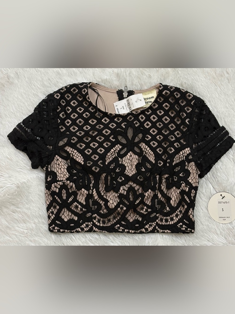 Black Lace Overlay Cropped Top - Black